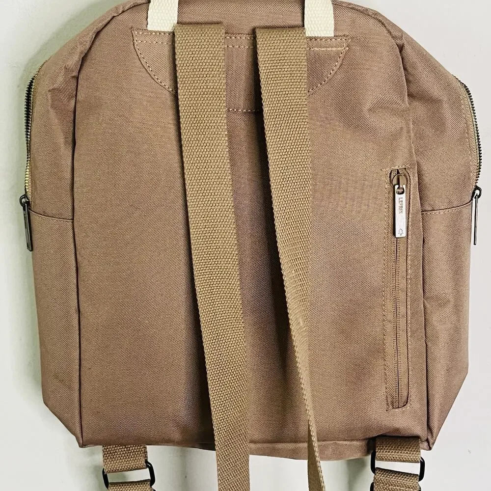 Lefrik Vegan Recycled Backpack Tote Khaki 12” x 13” x 3” Eco-Friendly Adjustable